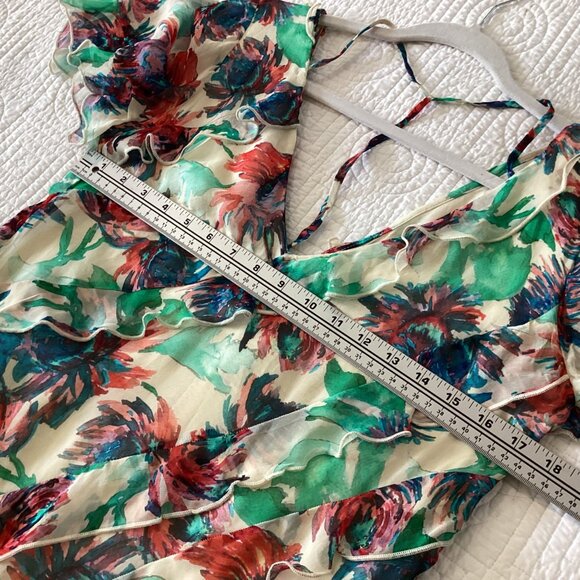 Anthropologie Floral V-Neck Ruffle Mini Dress Sz S Boho Summer Party Outfit Past - Picture 6 of 15
